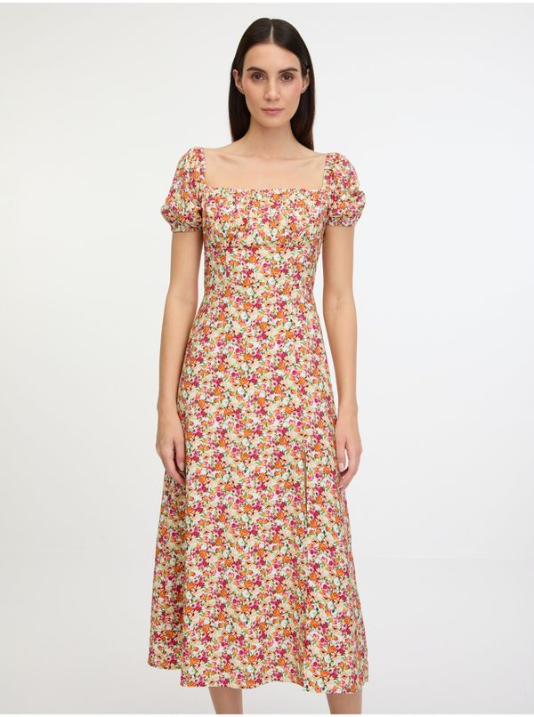 Guess Pink and orange women's floral midi dress Guess Prisca - Women