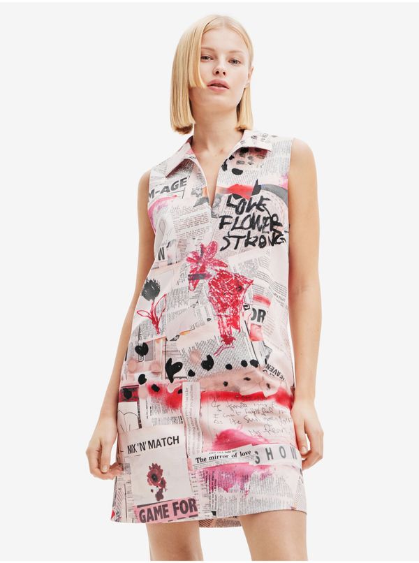 DESIGUAL Pink and white women's patterned dress Desigual Loa - Women's