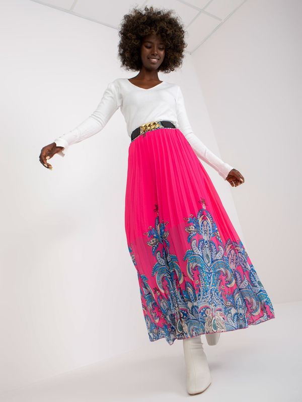 Fashionhunters Pink maxi pleated skirt with print