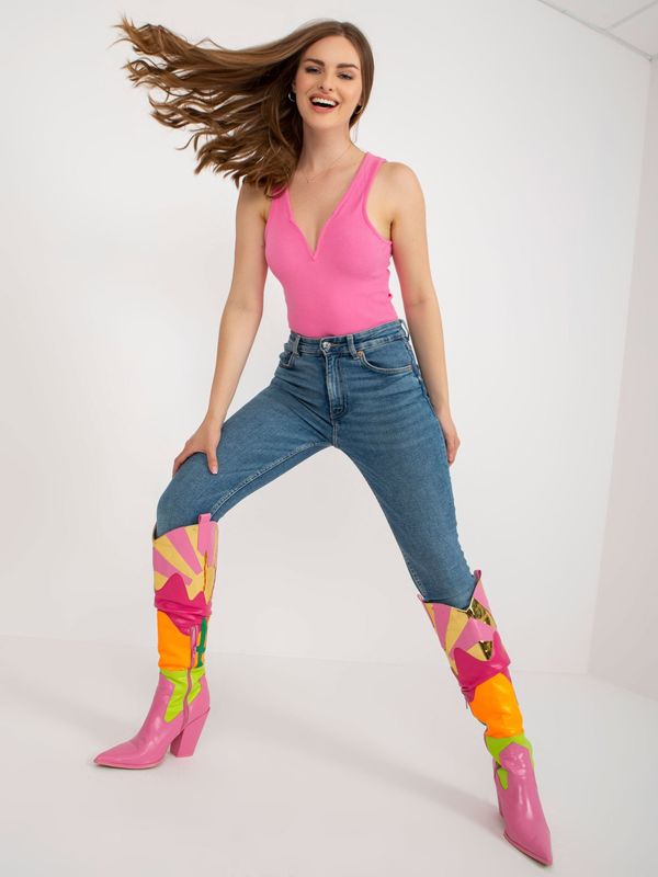 Fashionhunters Pink ribbed cotton basepoints