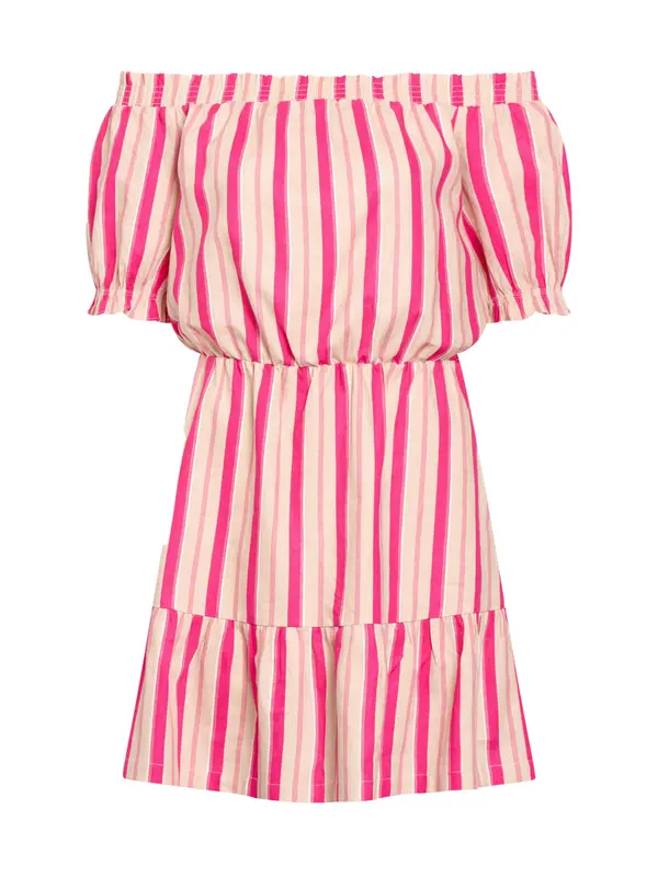 Orsay Pink striped linen dress with exposed shoulders ORSAY - Women