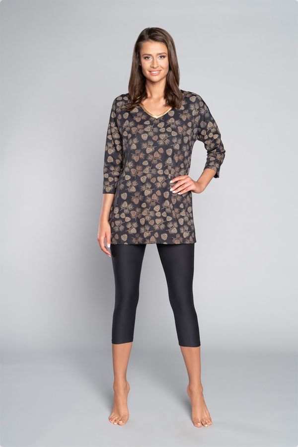 Italian Fashion Pinnia women's pyjamas, 3/4 sleeve, 3/4 leg - print/graphite