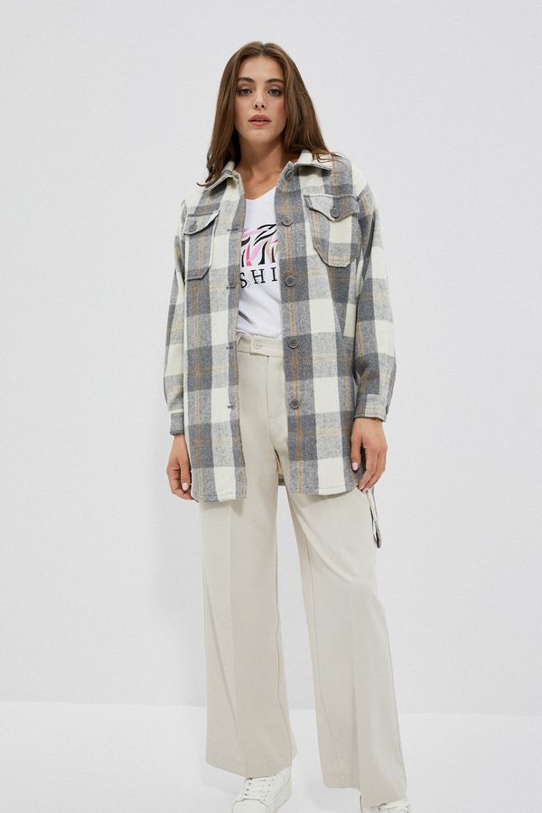 Moodo Plaid shirt jacket with belt