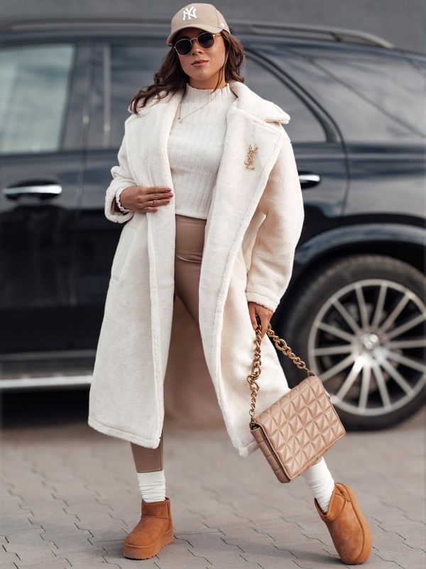 DStreet Płaszcz damski zimowy GLAMFUR długi futerkowy beżowy Dstreet