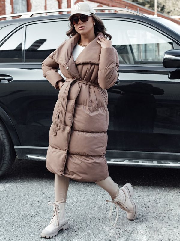 DStreet Płaszcz zimowy damski długi pikowany FAVI brązowy Dstreet