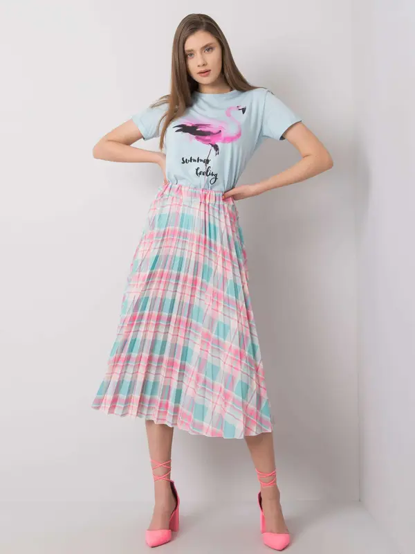 Fashionhunters Pleated skirt with mint cheque
