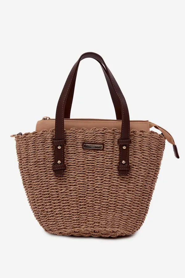 FLORA & CO Плетена чанта тип кошница Flora&amp;Co Lucienne кафява