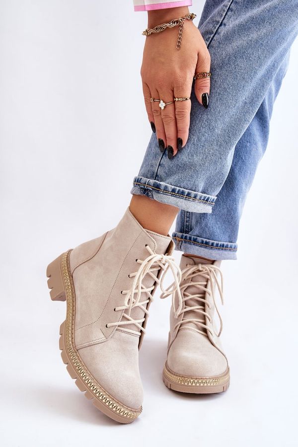 Lewski Shoes Плоски ботуши Lewski Shoes 3285 Светло бежово