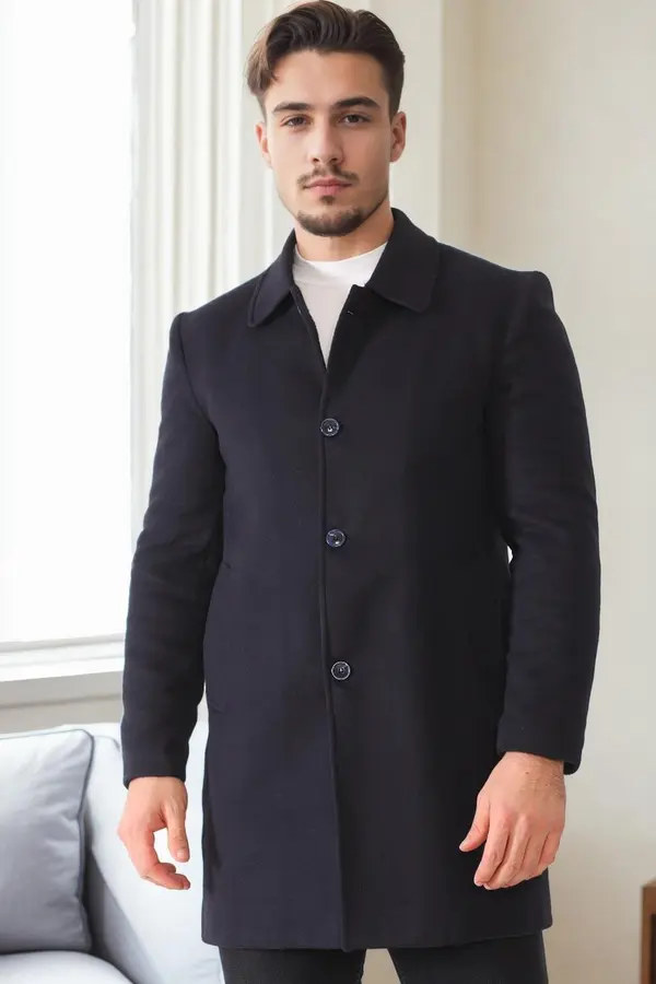 dewberry PLT8364 DEWBERRY MEN'S COAT-PLAIN NAVY BLUE