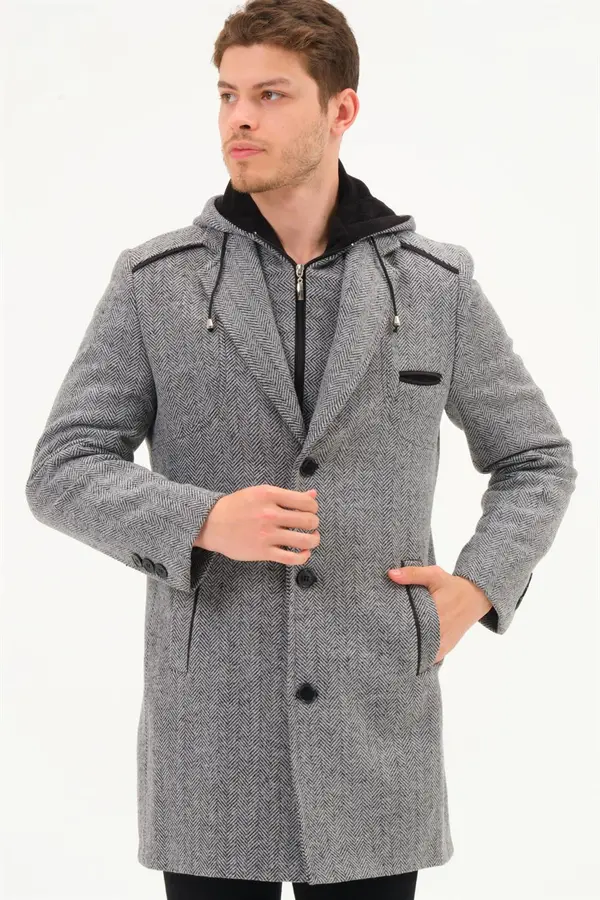 dewberry PLT8371 МЪЖКО ПАЛТО-ДИАГОНАЛ ЧЕРНО-СИВО