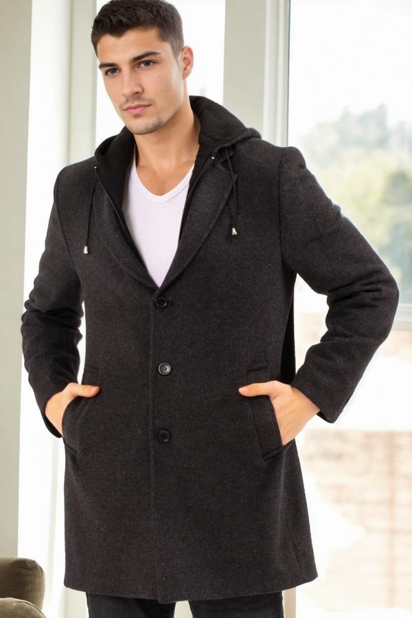 dewberry PLT8376 DEWBERRY MEN'S COAT-PATTERNED LIGHT BLACK