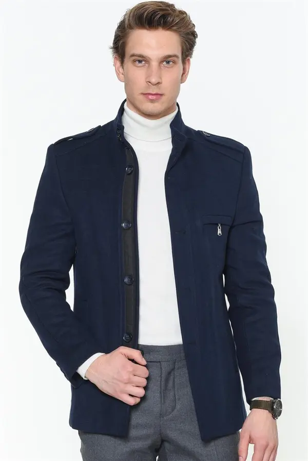 dewberry PLT8378 DEWBERRY MEN'S COAT-PLAIN NAVY BLUE