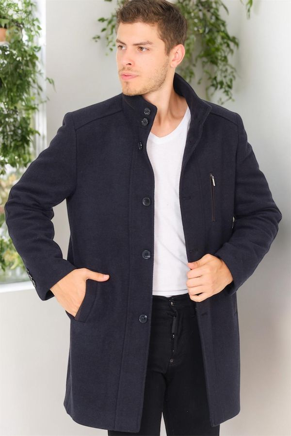 dewberry PLT8386 DEWBERRY MEN'S COAT-DIAGONAL DARK NAVY BLUE-2