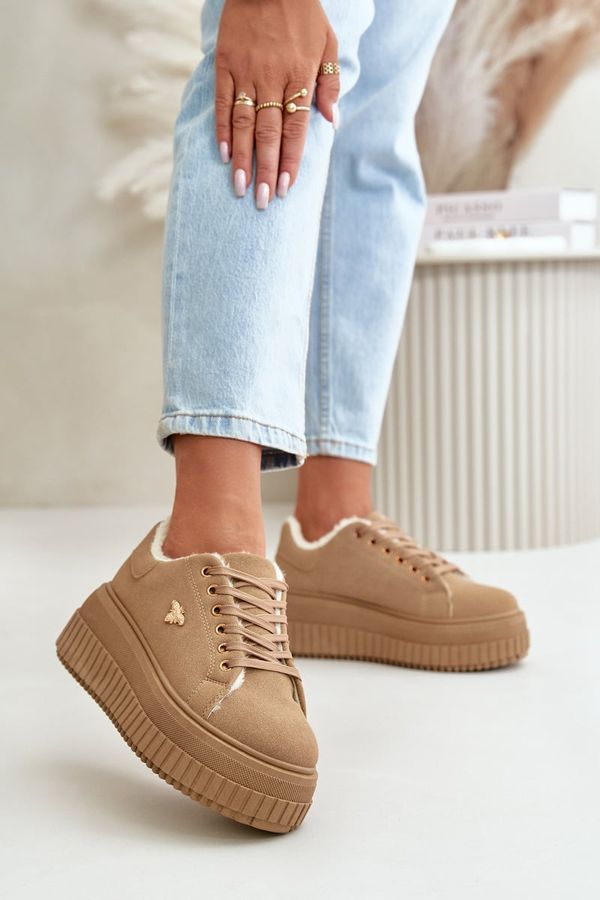 PM1 PM1 Дамски изолирани маратонки на масивна подметка със златни детайли Кафява лотира