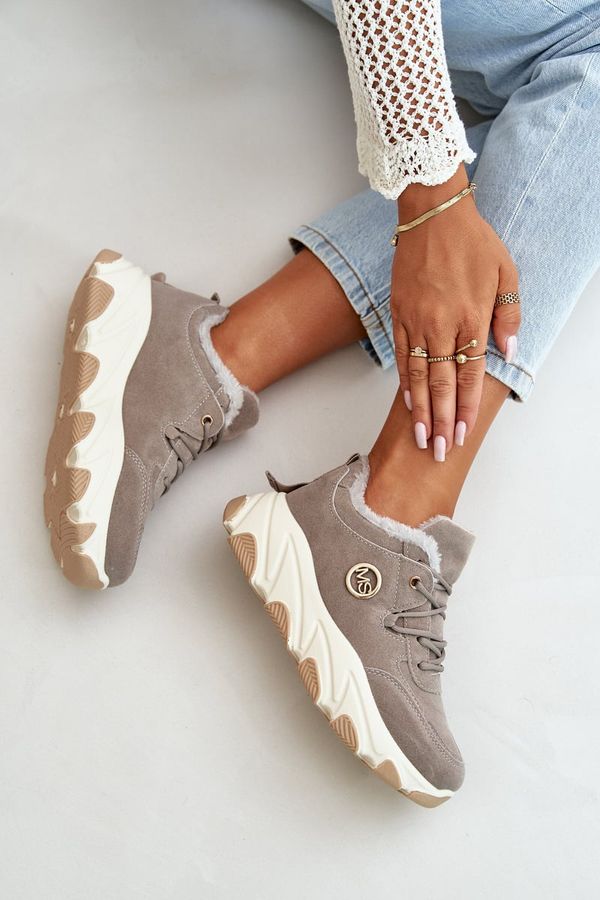 PM1 PM1 Топли дамски спортни обувки с връзки на платформа Сиви Bialoa