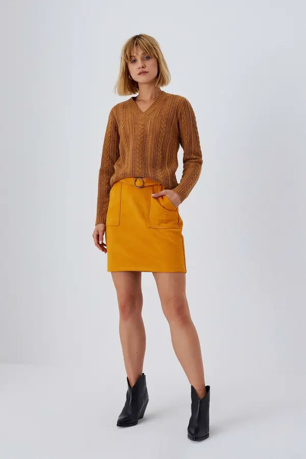 Marisse Пола А-силует с джобове, цвят горчица