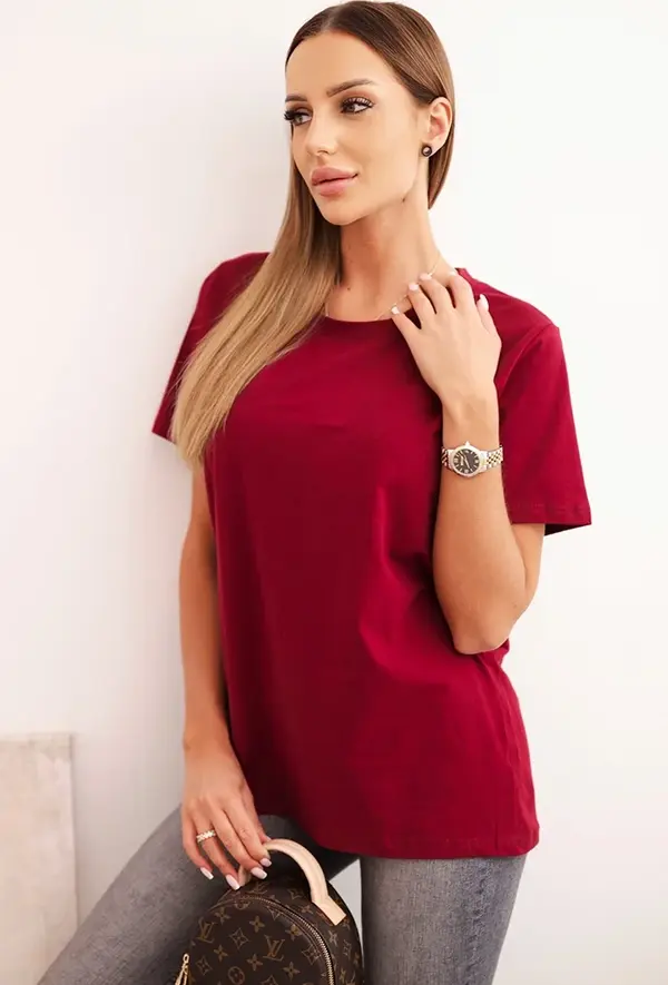 Polski Polski Women's cotton blouse in a classic cut maroon