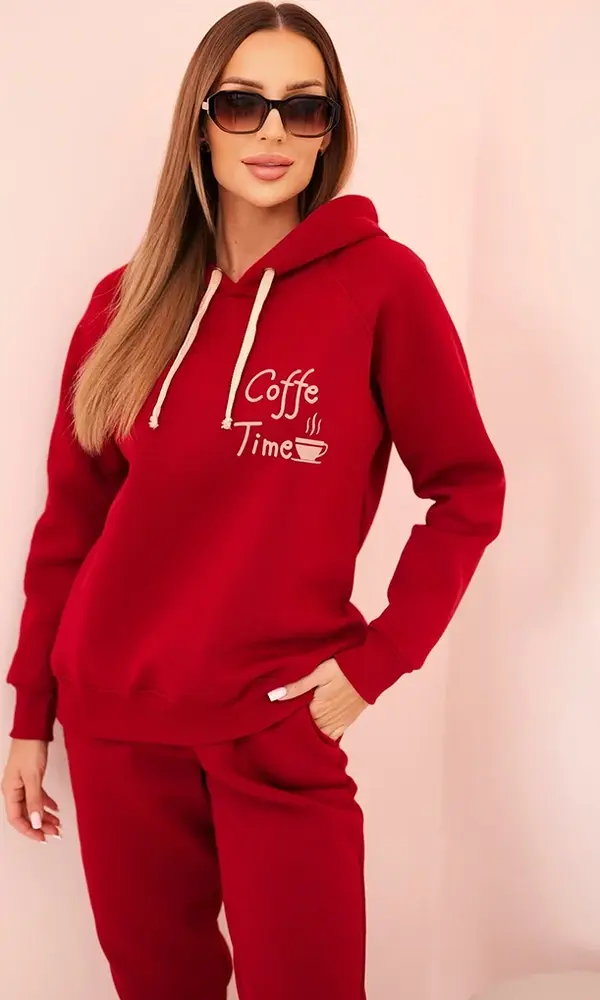 Polski Polski Women's cotton insulated set with print burgundy