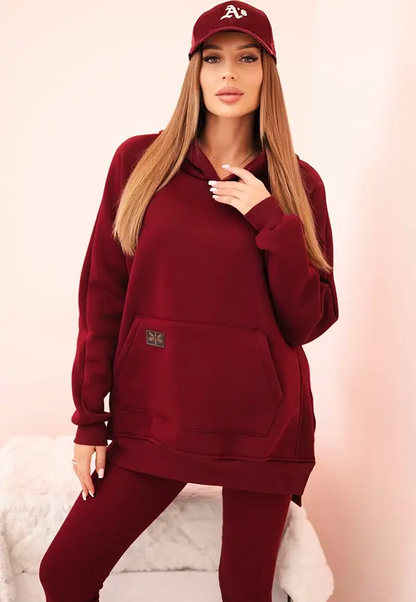 Polski Polski Women's cotton set with a hoodie and high-waisted leggings burgundy