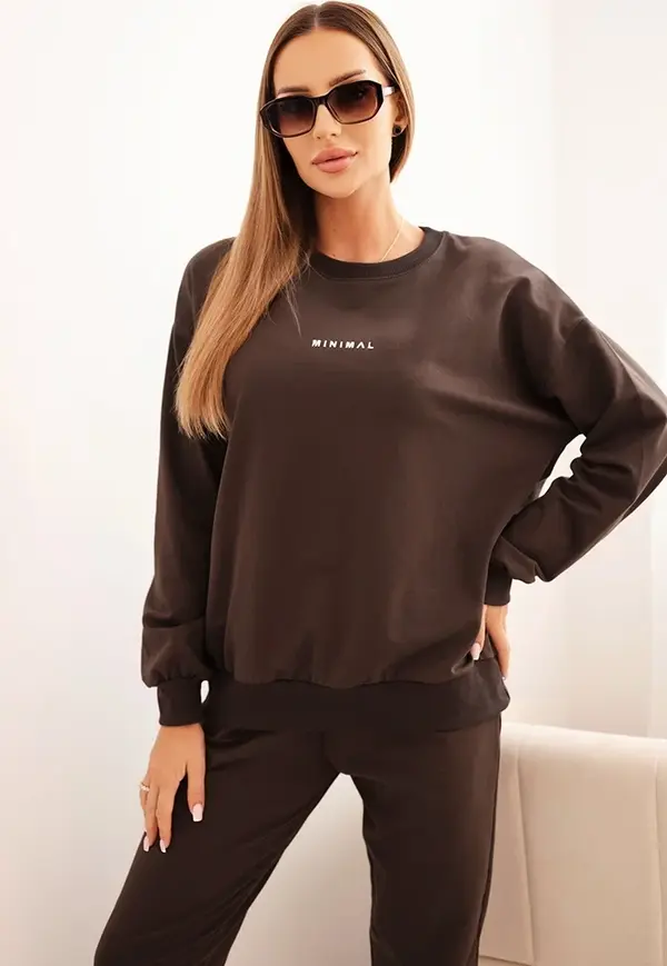 Polski Polski Women's cotton set with Minimal print brown