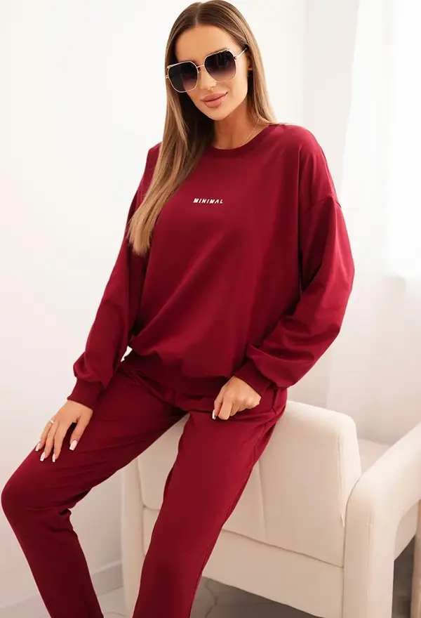 Polski Polski Women's cotton set with Minimal print burgundy