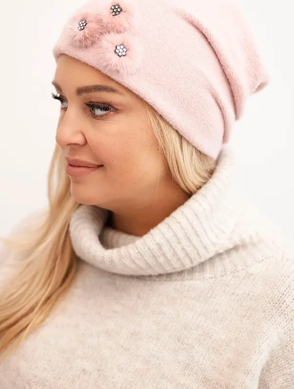 Polski Polski Women's hat with decorative fur flowers elegant black