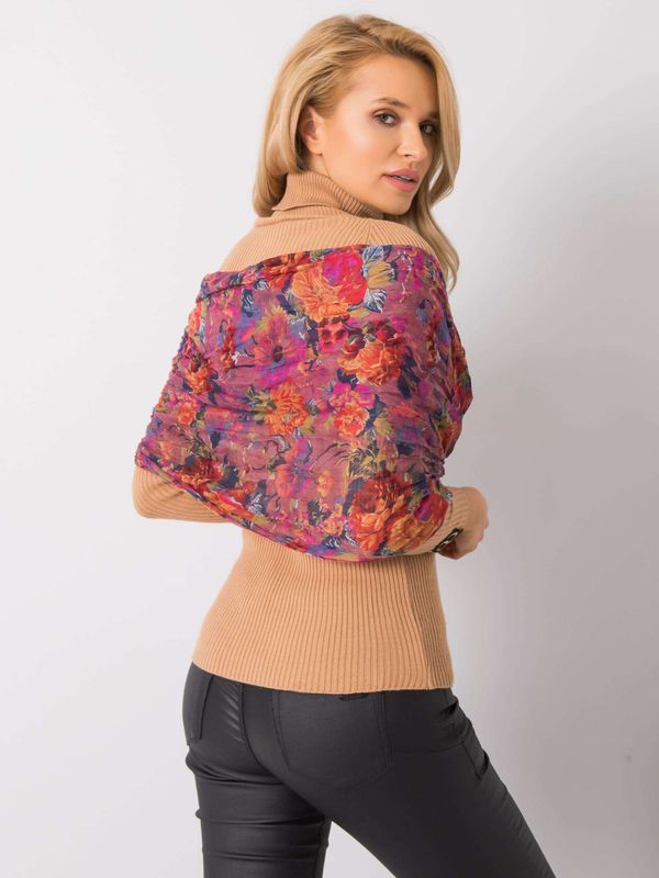 Fashionhunters Powder pink scarf with floral pattern