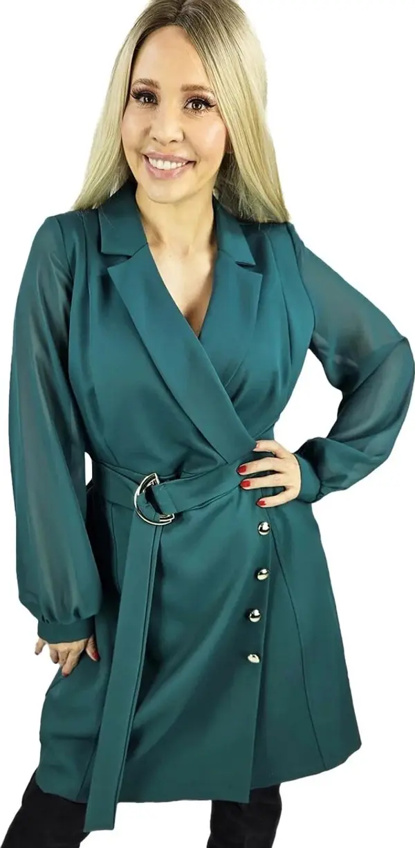 Pri Pri Elegant navy cut dress Waist belt Gold buttons ARIEL