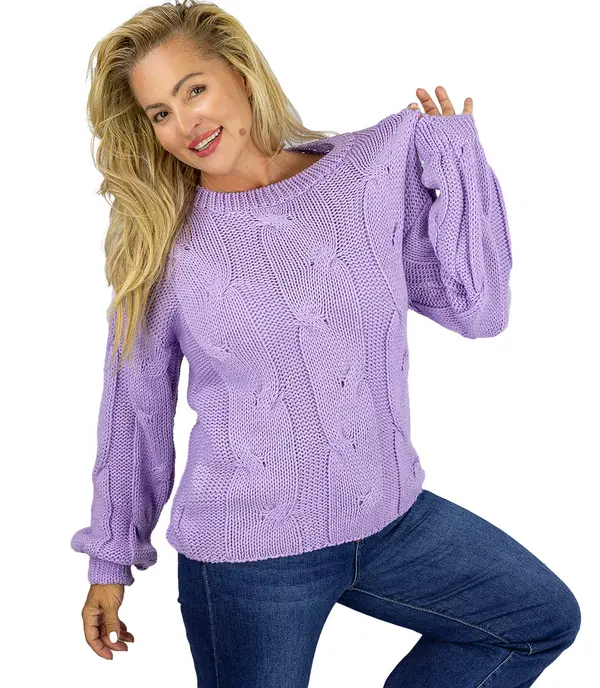Pri Pri Fluffy Women's Braided Sweater Buffed Sleeves AMELIA