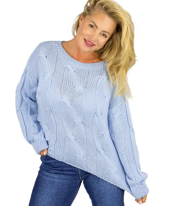 Pri Pri Fluffy Women's Braided Sweater Buffed Sleeves AMELIA