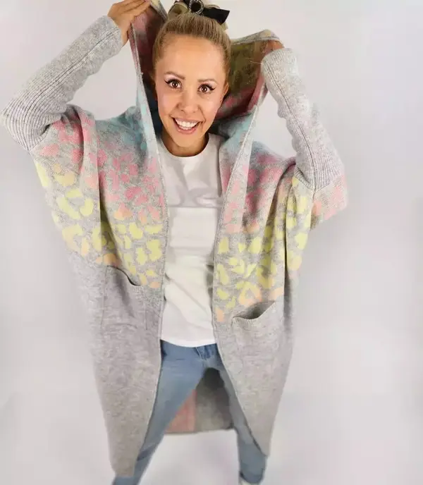 Pri Pri Long cardigan colorful leopard sweater with wool