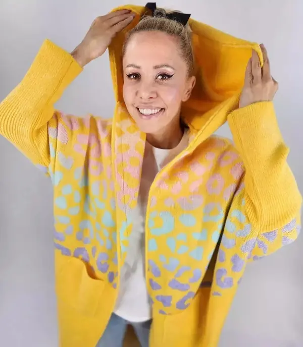 Pri Pri Long cardigan colorful leopard sweater with wool