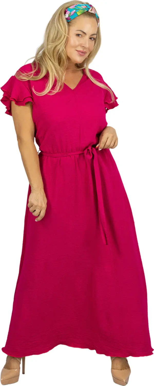 Pri Pri Long dress tied at the waist with short sleeves with frill CELINA