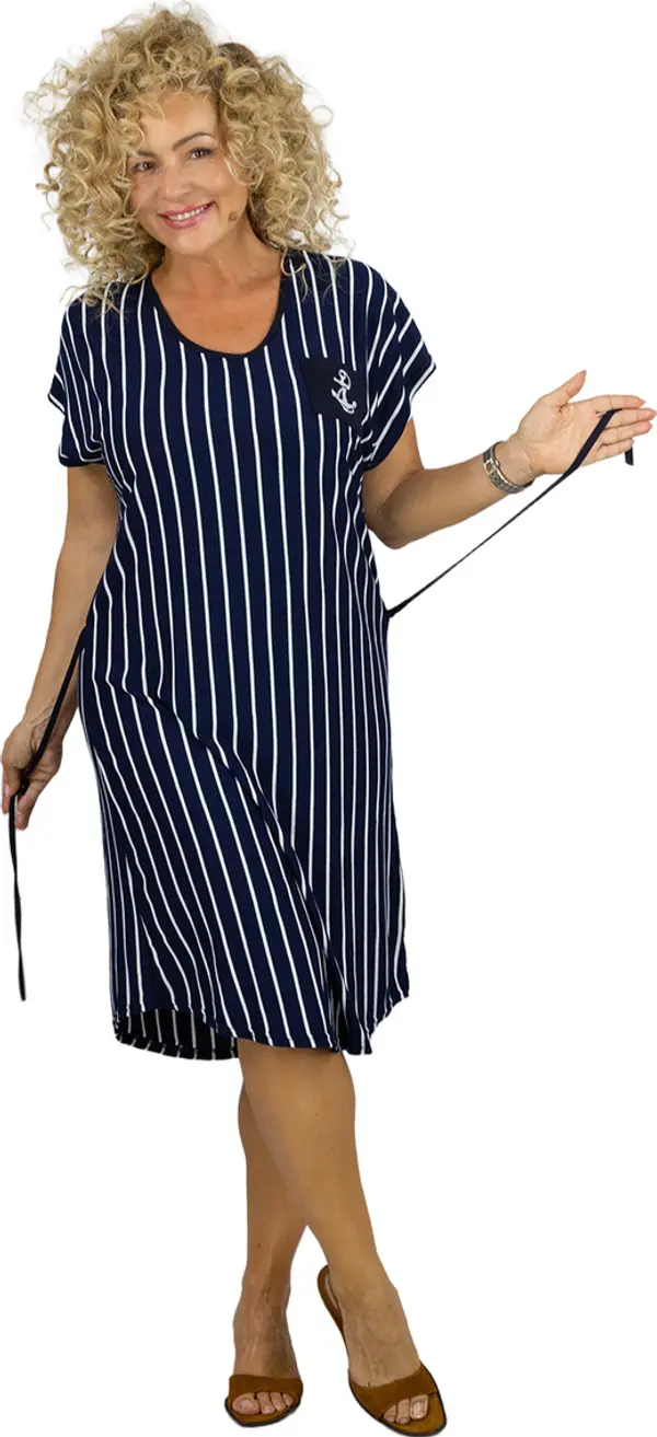 Pri Pri Navy striped midi dress with waist tie MARINA