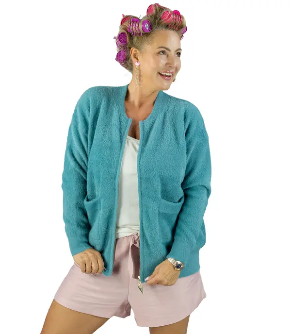 Pri Pri Short cardigan unbuttoned sweater in fluffy knit fabric "COCO CHIC"