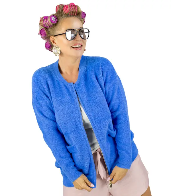 Pri Pri Short cardigan unbuttoned sweater in fluffy knit fabric "COCO CHIC"