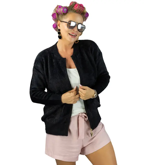 Pri Pri Short cardigan unbuttoned sweater in fluffy knit fabric "COCO CHIC"