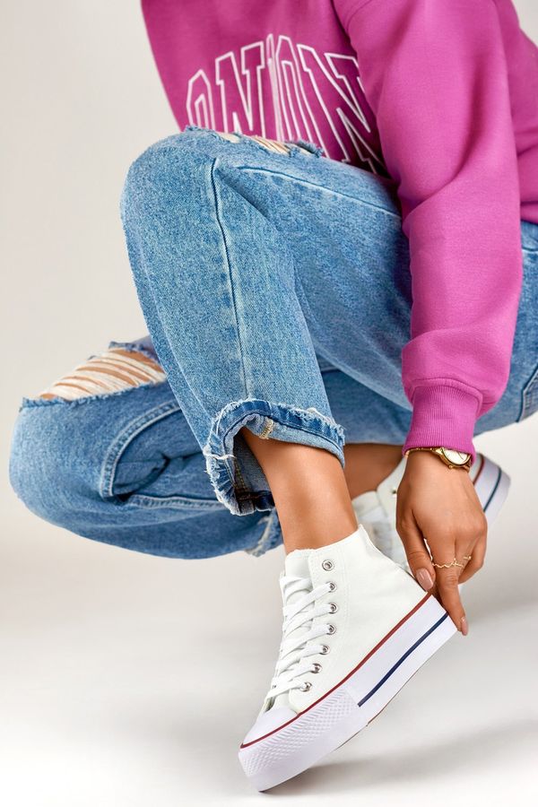 primohurt primohurt Białe trampki damskie nad kostkę