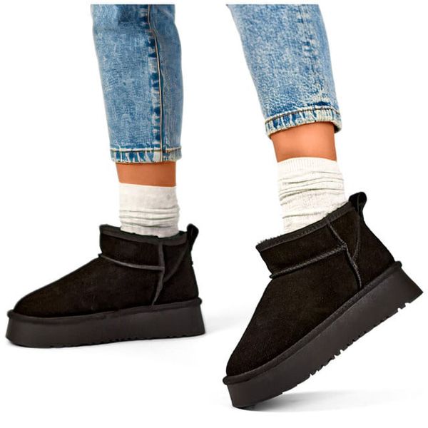 primohurt primohurt Women's black leather snow boots and beige winter boots made of natural leather