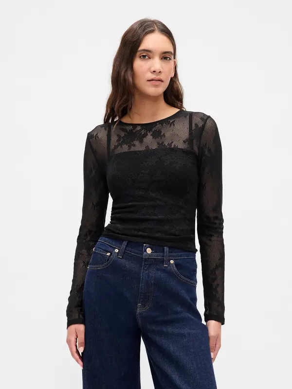 GAP Прозрачен дантелен топ GAP