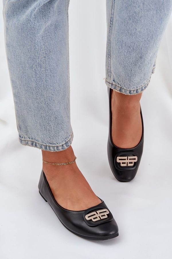 PS1 PS1 Балерини На Плоска Подметка С Украшение Черни Ainoria