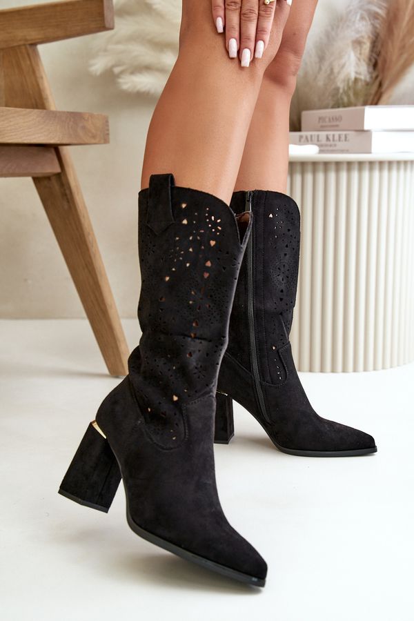 PS1 PS1 Черни дамски ботуши с остри пръсти от изкуствен велур Nevithra