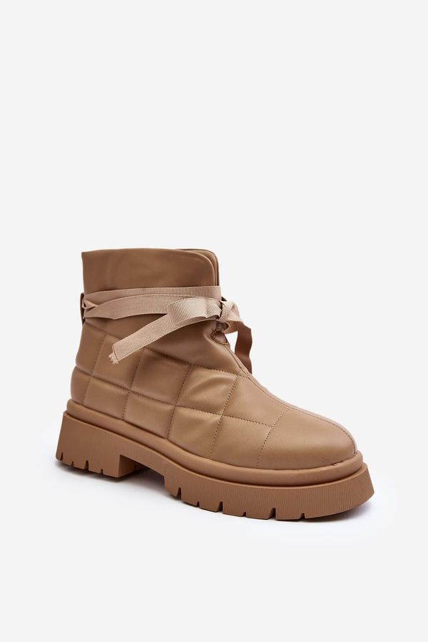 PS1 PS1 Дамски боти до глезена с капитон и връзки Каки Bizzanti