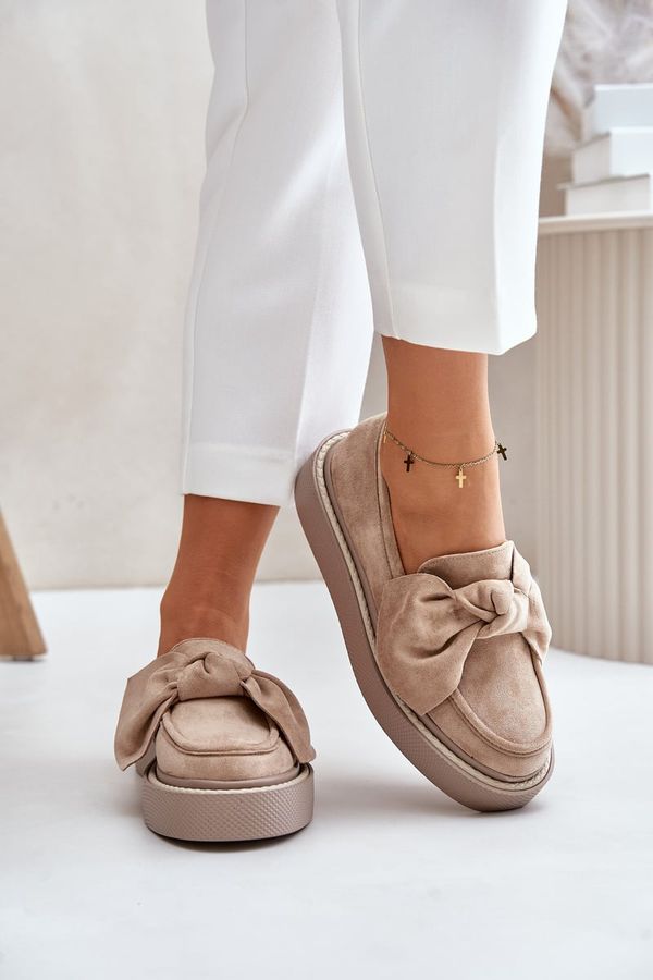 PS1 PS1 Дамски мокасини на платформа с панделка в бежов цвят