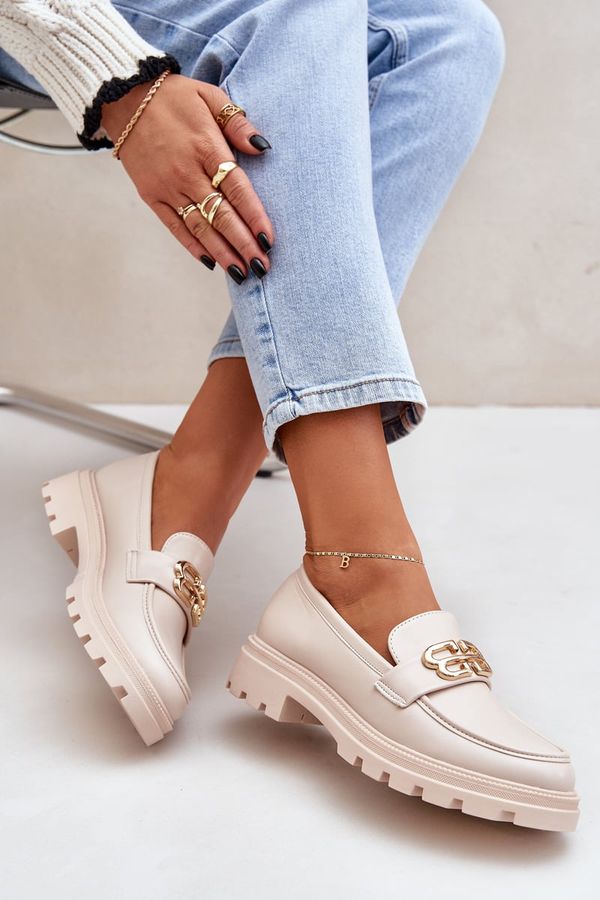 PS1 PS1 Дамски Мокасини С Златен Детайл Бежови Триона