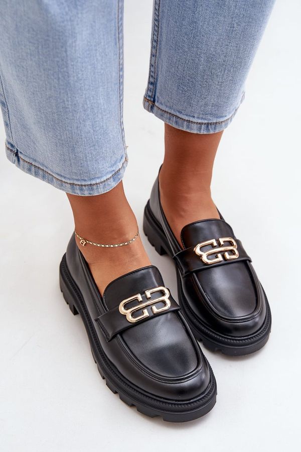 PS1 PS1 Дамски Мокасини С Златен Детайл Черни Триона