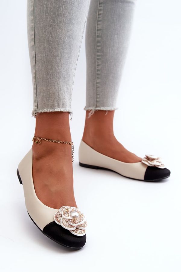 PS1 PS1 Дамски обувки тип балерина от бежова еко кожа с декоративен детайл Divinella