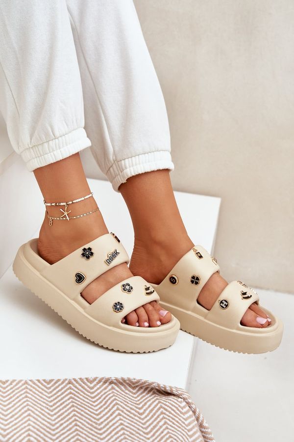 PS1 PS1 Дамски Пяна Чехли С Прикраси Бежови Раванала