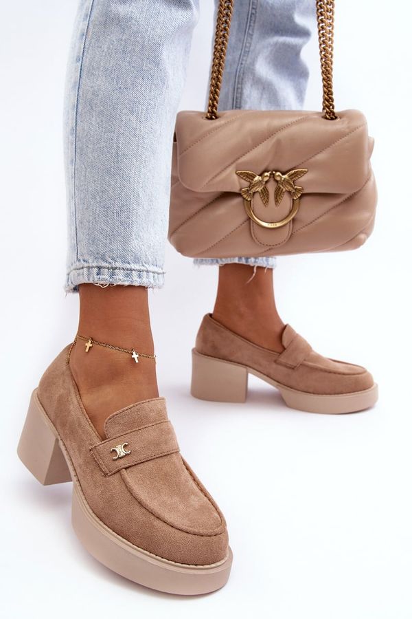 PS1 PS1 Дамски велурени обувки на ток бежово афнира