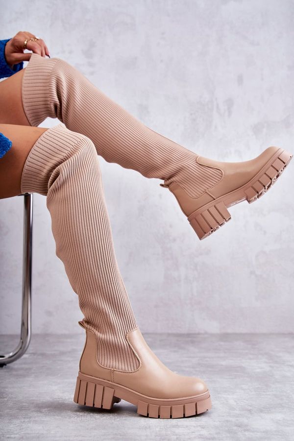 PS1 PS1 Дамски високи ботуши Workers Beige Austin